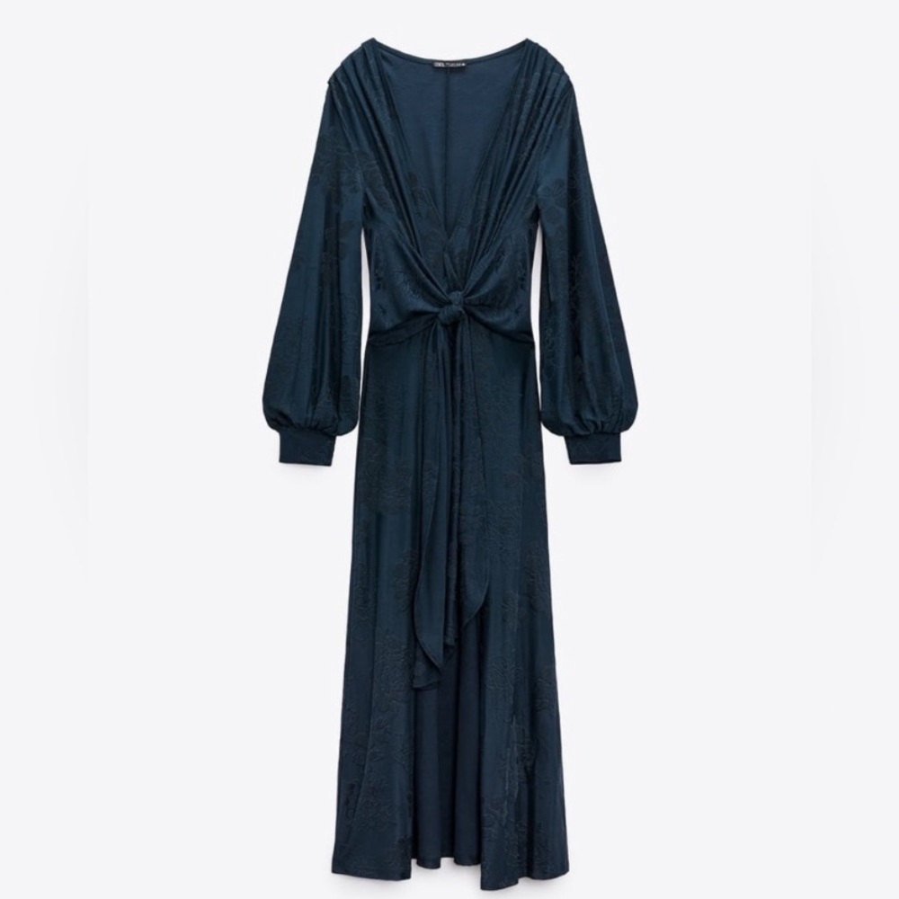 Zara long jacquard dress navy blue - size Large - Picture 7 of 11